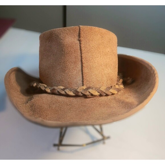 Vintage Skullys Henschell Weathered Suede Hippie Boho Outback Hat USA Large - Picture 16 of 16